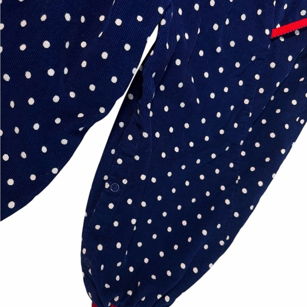 vintage girl's navy blue romper polka dots red collar Sz4 100% Cotton - Picture 3 of 9